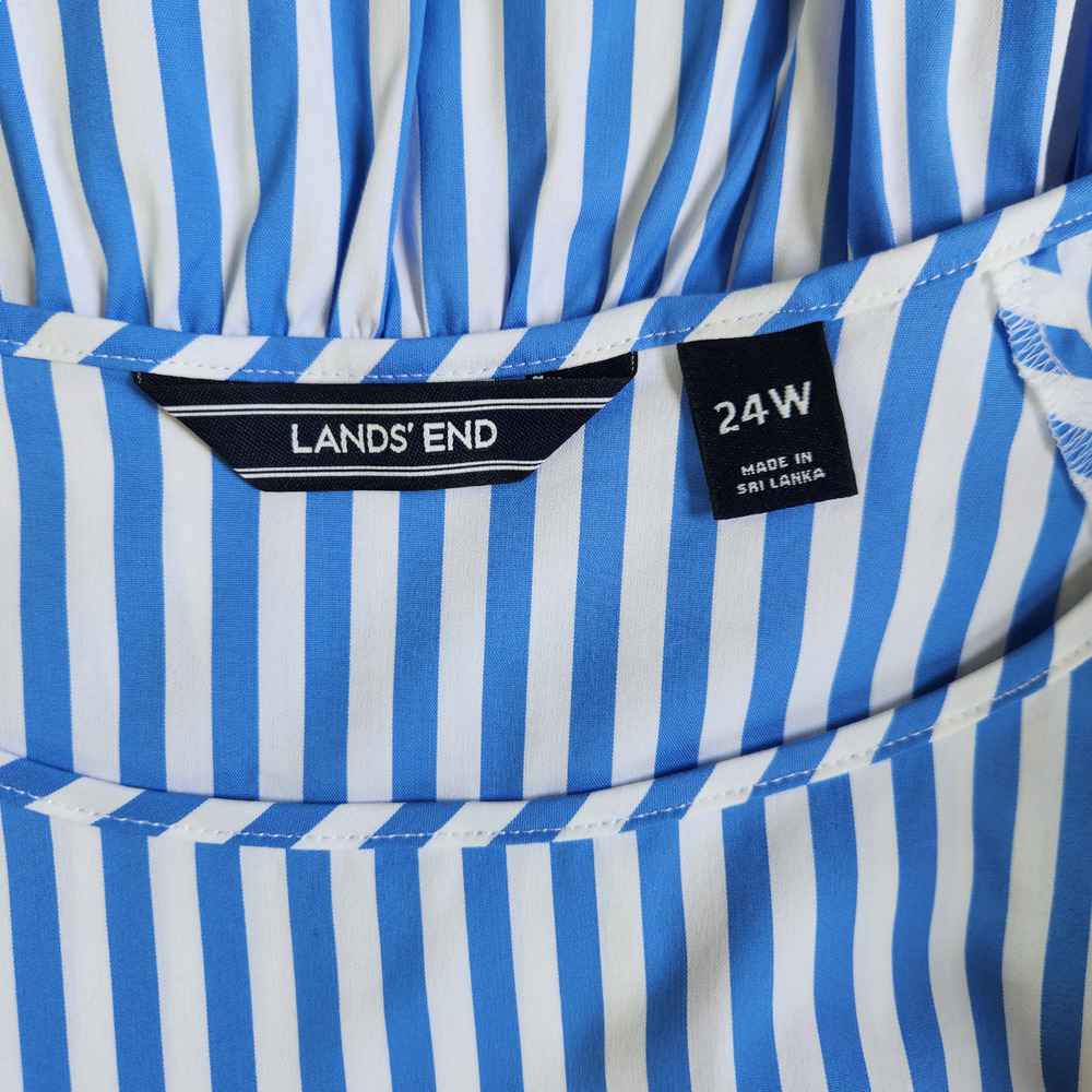 Lands End Popover Blouse Peplum Bell Sleeve Scoop Neck Striped Blue White 24W - Picture 10 of 11